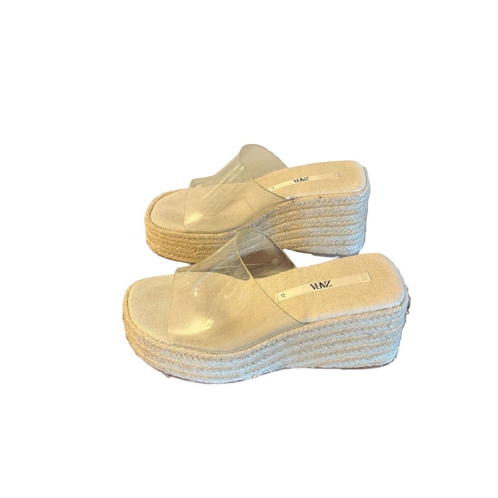COPY - Zara Transparent Vinyl Espadrille Jute Wedge Sandals Shoes Size 37